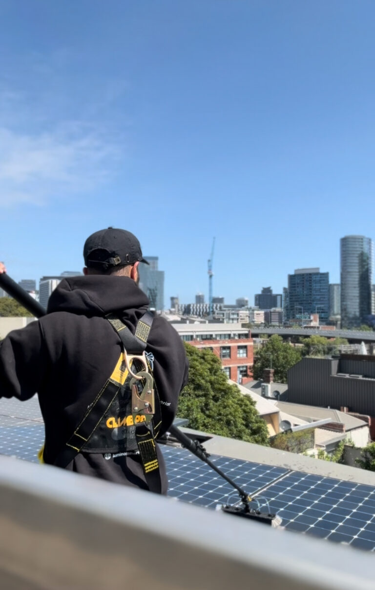Solar panels being cleaned in Melbourne